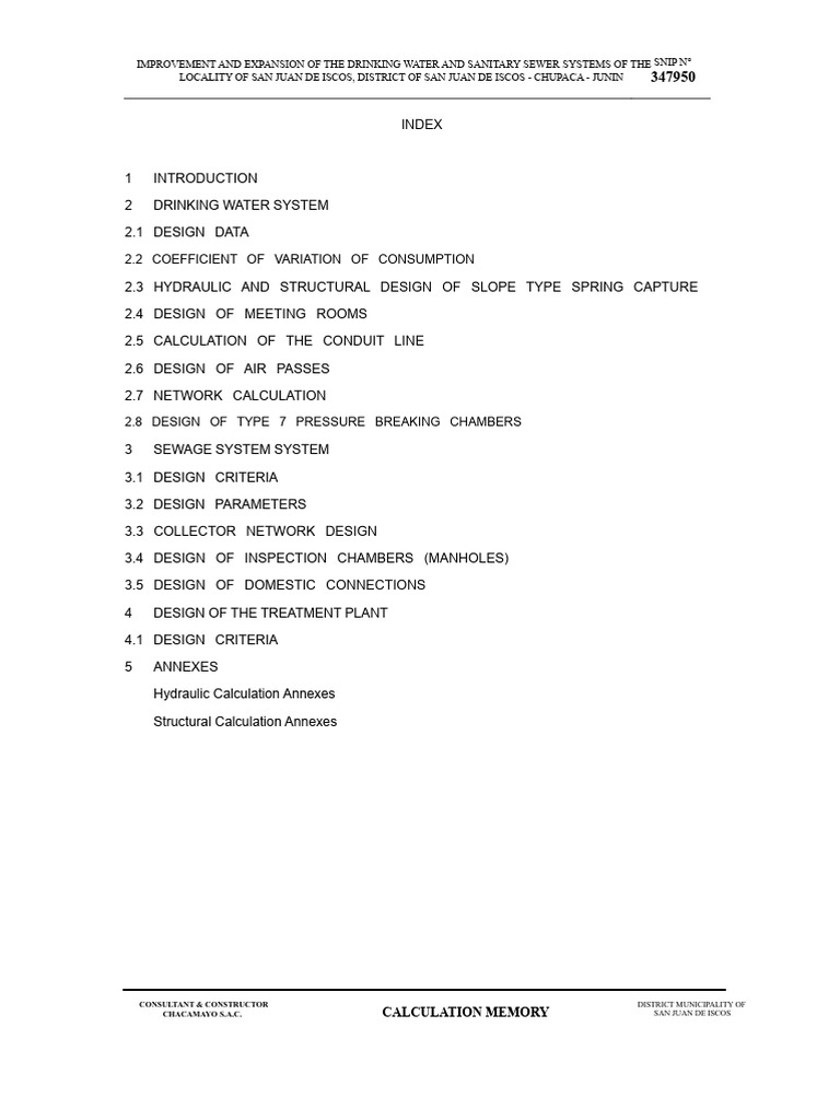 Calculation Memory | PDF | Sanitary Sewer | Hydraulic Engineering