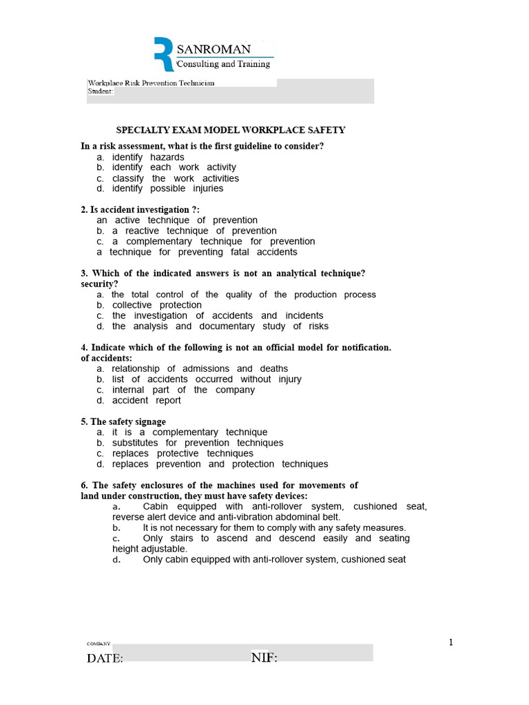 Workplace Safety Exam Guidelines | PDF | Fires | Occupational Safety ...