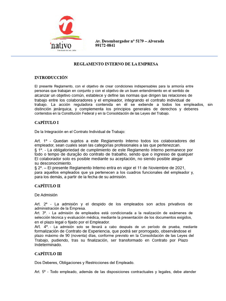 5 - Reglamento Interno | PDF | Regulación | Business