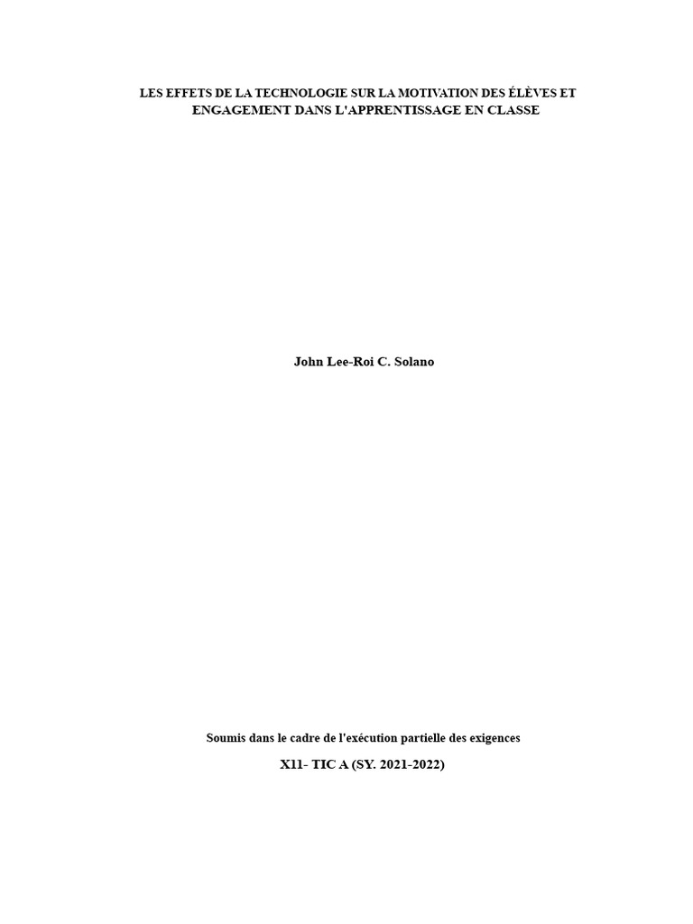 Impact de la technologie sur la motivation scolaire | PDF | Motivation ...