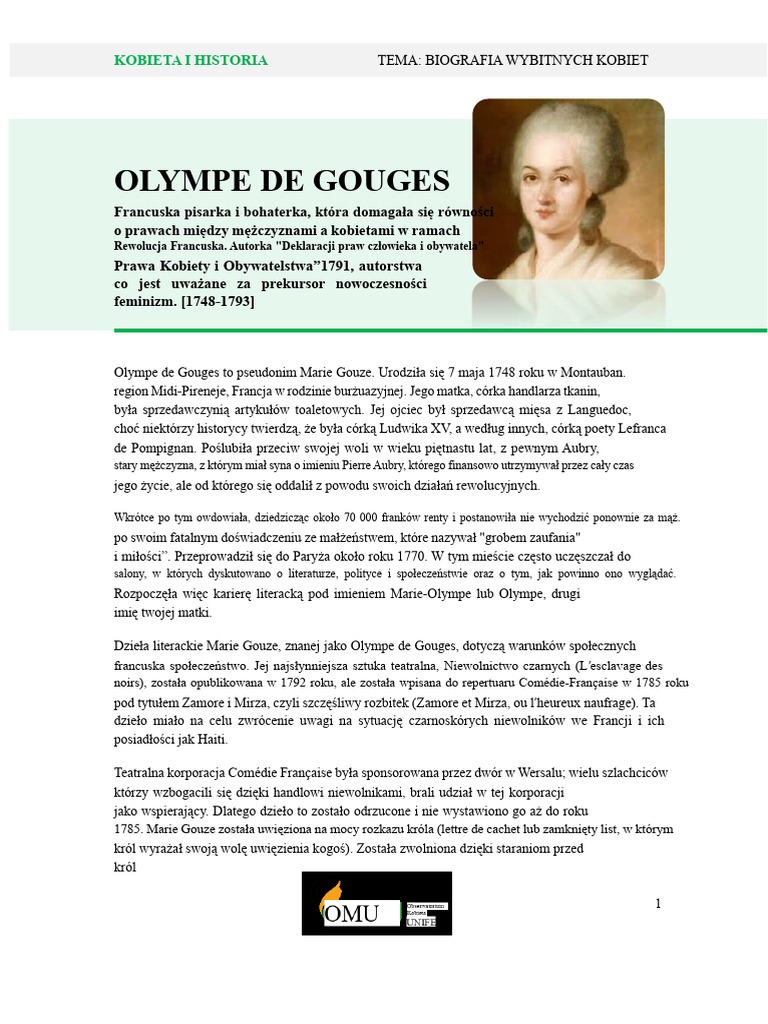 Olympe de Gouges (1748-1793) - Pisarka I Bohaterka, Autorka Deklaracji ...