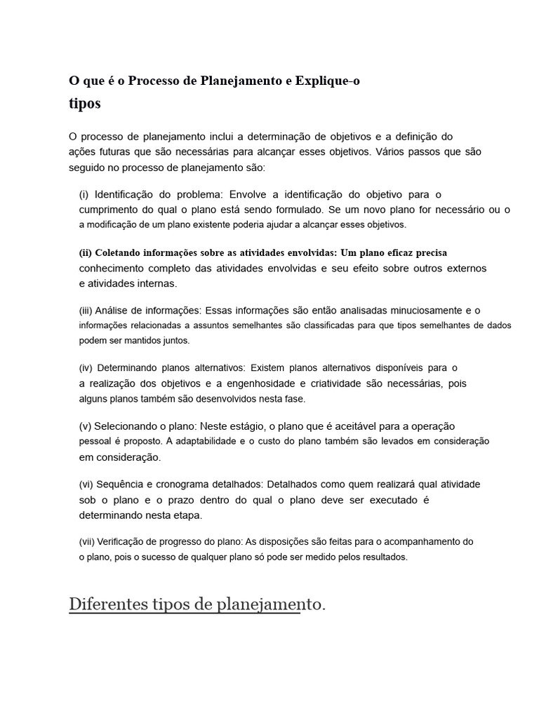 Guia Completo do Processo de Planejamento | PDF | Planejamento ...