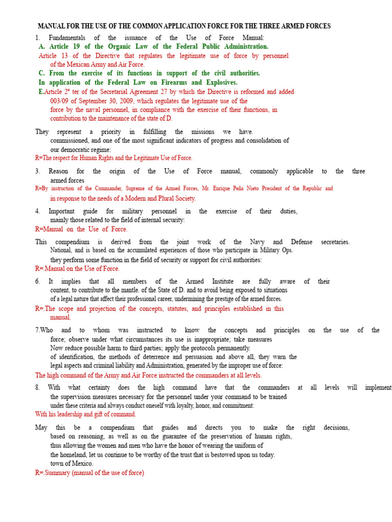 Questionnaire of The Use of Force Manual | PDF | Use Of Force | Aggression