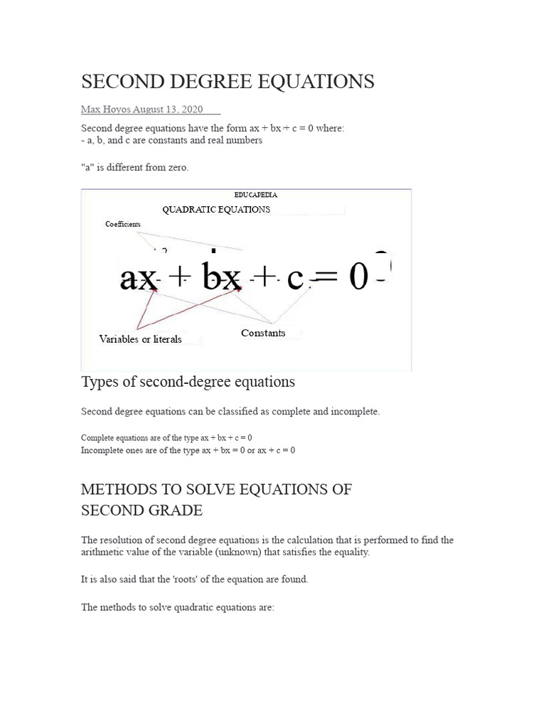 Second Degree Equations | PDF | Quadratic Equation | Factorization