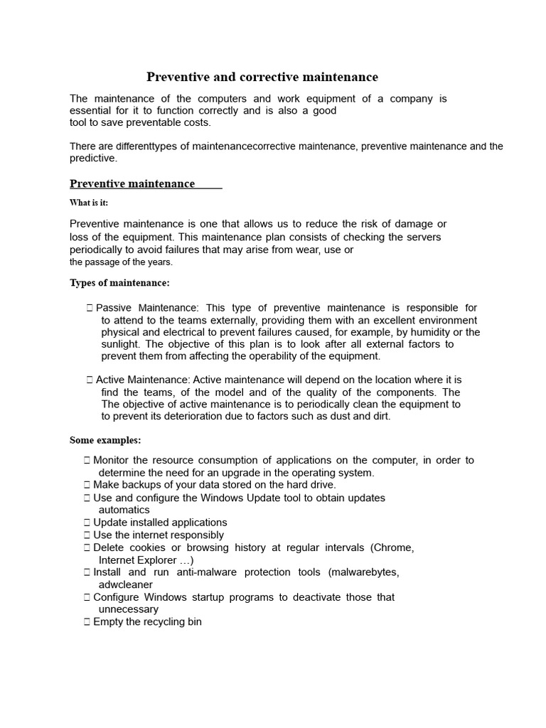 Preventive and Corrective Maintenance | PDF | Computer Network ...