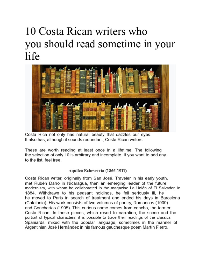 10 Costa Rican Writers You Should Read at Least Once in Your Life | PDF