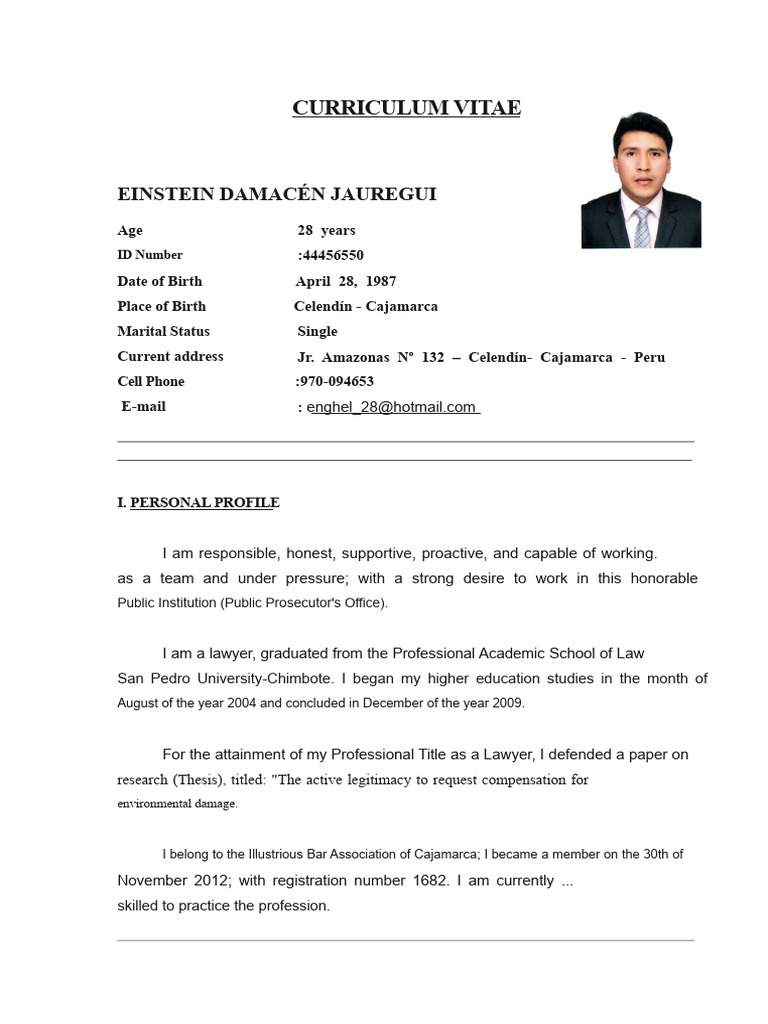 Lawyer CV: Einstein Damacén Jauregui | PDF | Peru | Justice