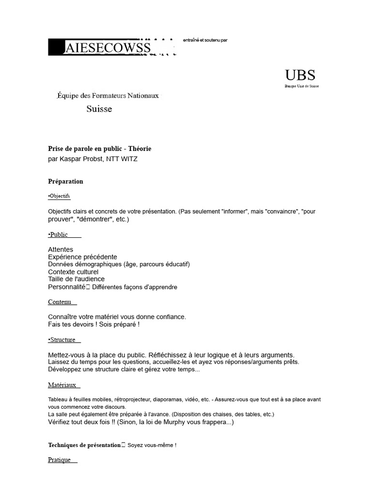 Techniques efficaces de prise de parole | PDF | Communication non ...