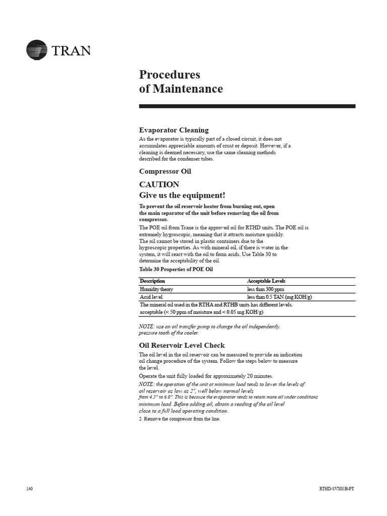 Trane Chiller Maintenance Procedures | PDF | Materials | Engineering ...
