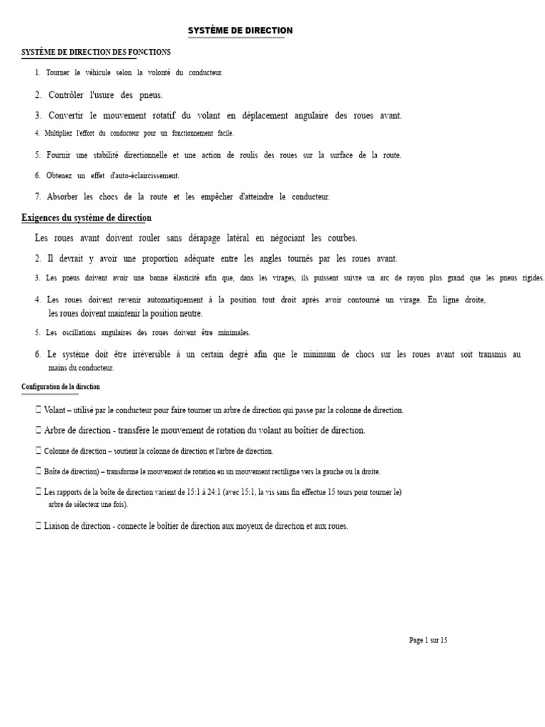 Système de Direction : Fonctionnalités et Exigences | PDF | Direction ...
