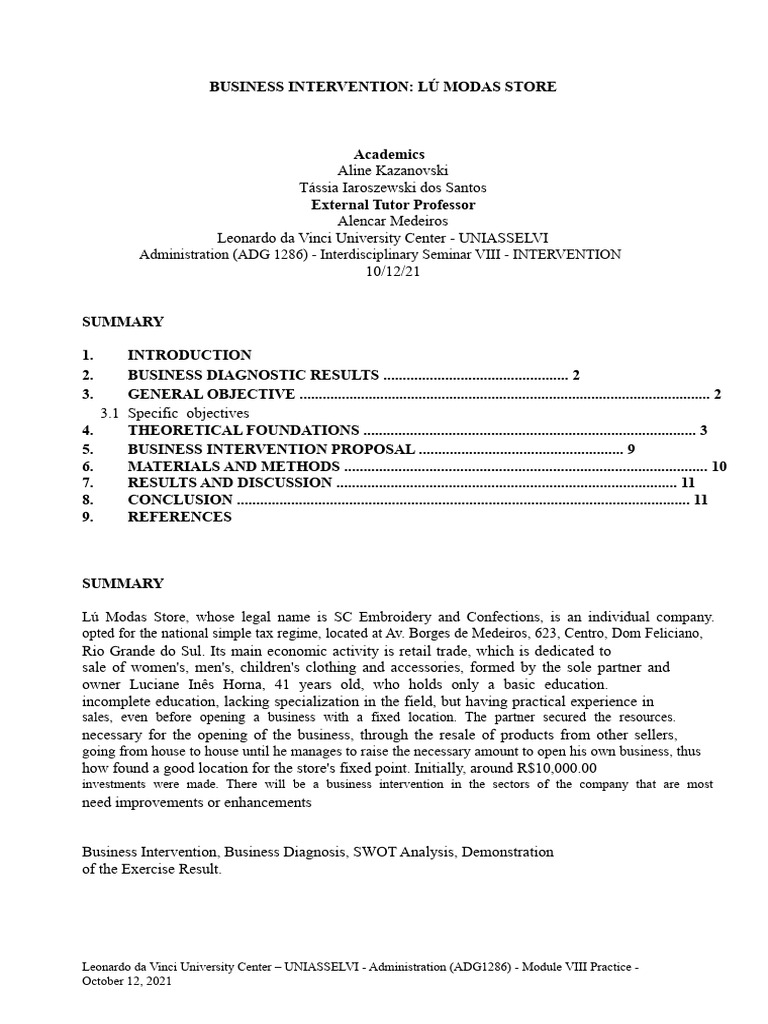 Business Intervention for Lú Modas Store | PDF | Swot Analysis | Business