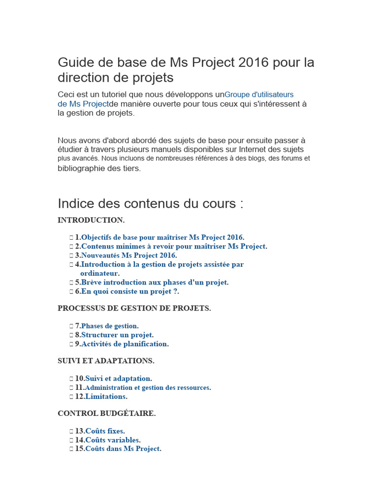 Guide essentiel de Ms Project 2016 | PDF | Gestion de projet ...
