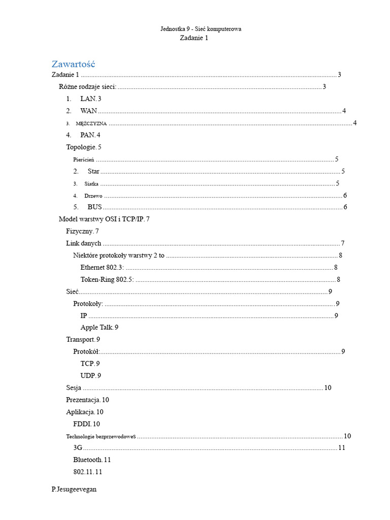 Btec ICT Poziom 3 Jednostka 9 Sieć Komputerowa Zadanie 1 | PDF