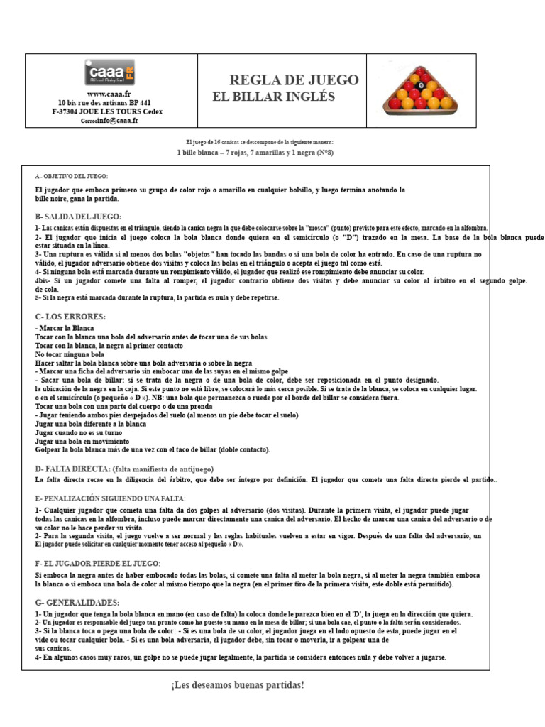 Reglas Del Billar Inglés PDF Cue Sports Deportes