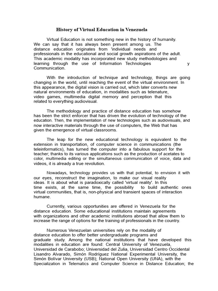 History of Distance Education in Venezuela | PDF | Educational ...