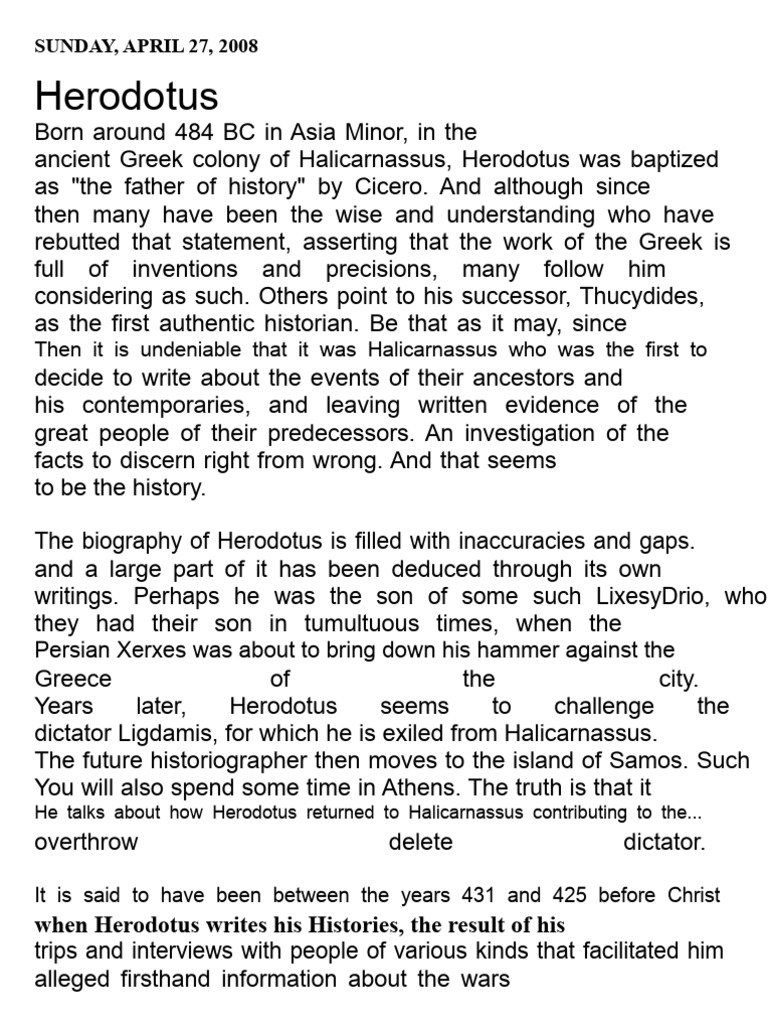 Herodotus: Life and Legacy | PDF | Herodotus | Ancient Greece