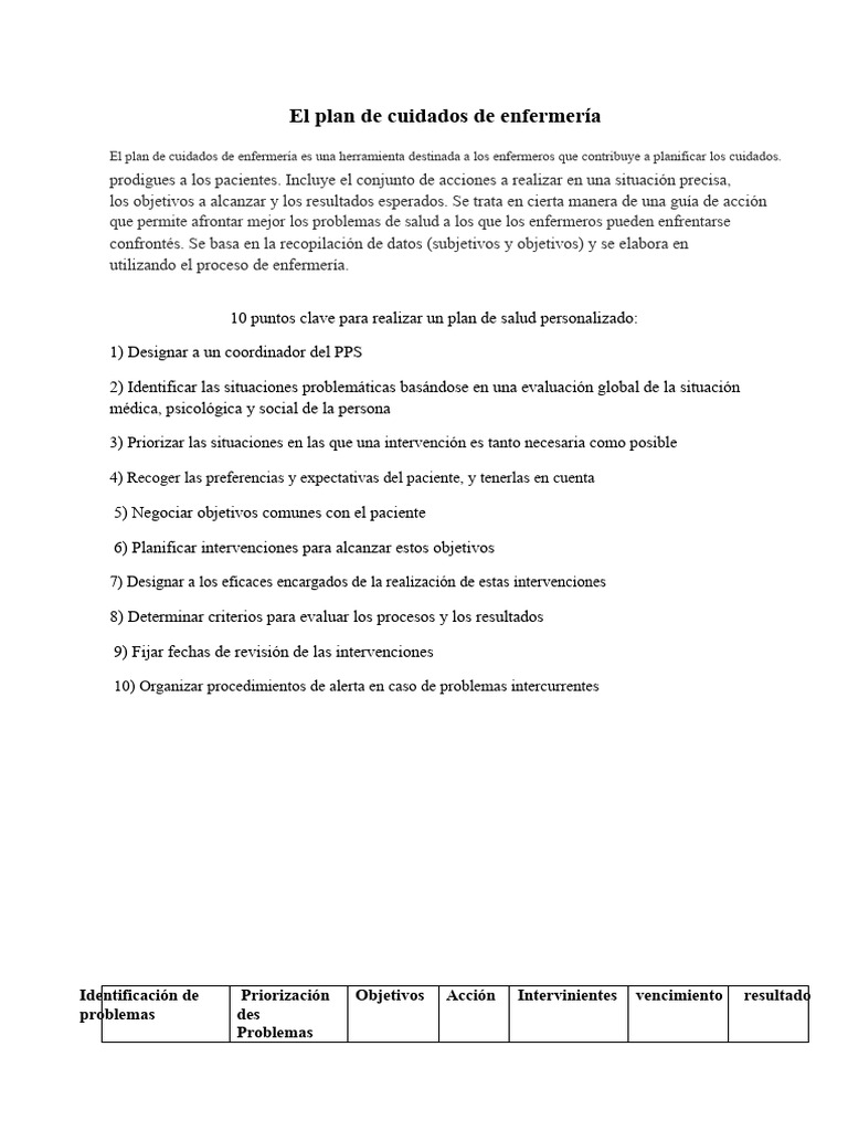 El Plan de Cuidados de Enfermería | PDF