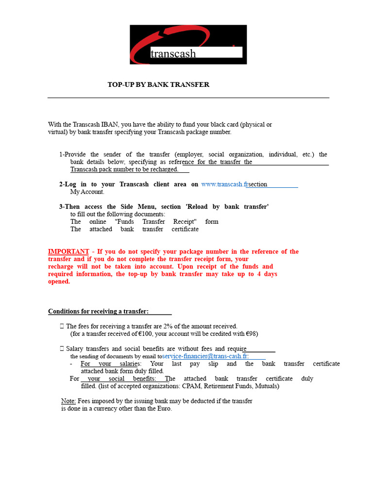 Top-Up Transcash via Bank Transfer | PDF | Wire Transfer | Banks