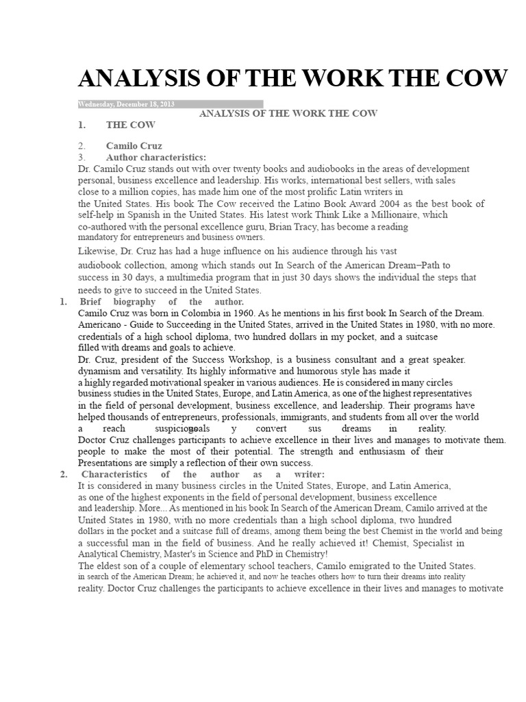 Analysis of The Work The Cow | PDF | Disciplines | Psychology