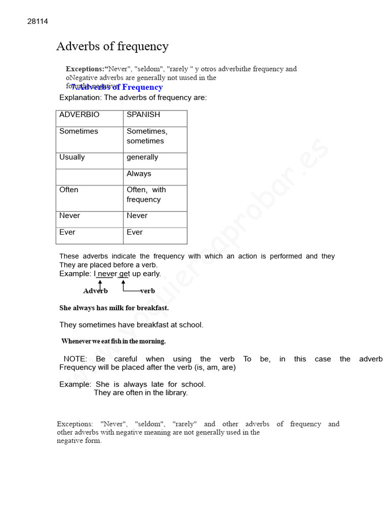 English Frequency Adverbs | PDF | Adverb | Verb