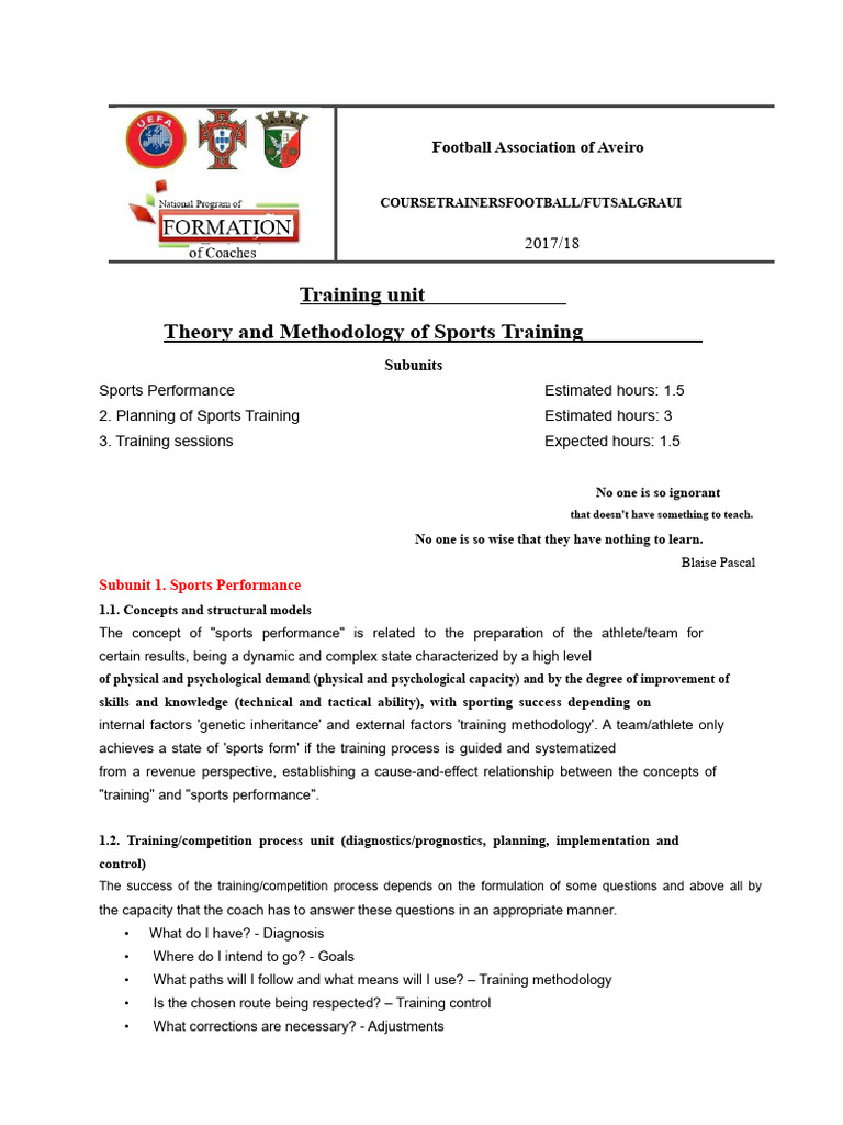 Level I - Theory and Methodology of Sports Training - Football | PDF ...