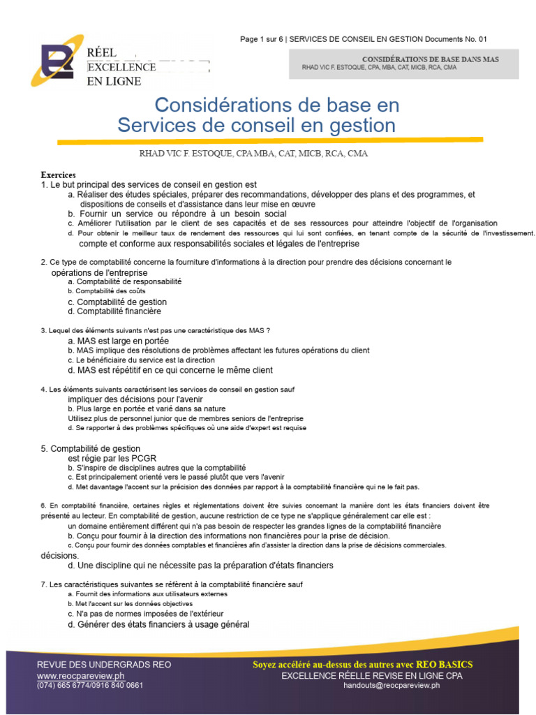 Services de Conseil en Gestion et MAS | PDF | Comptabilité | Business