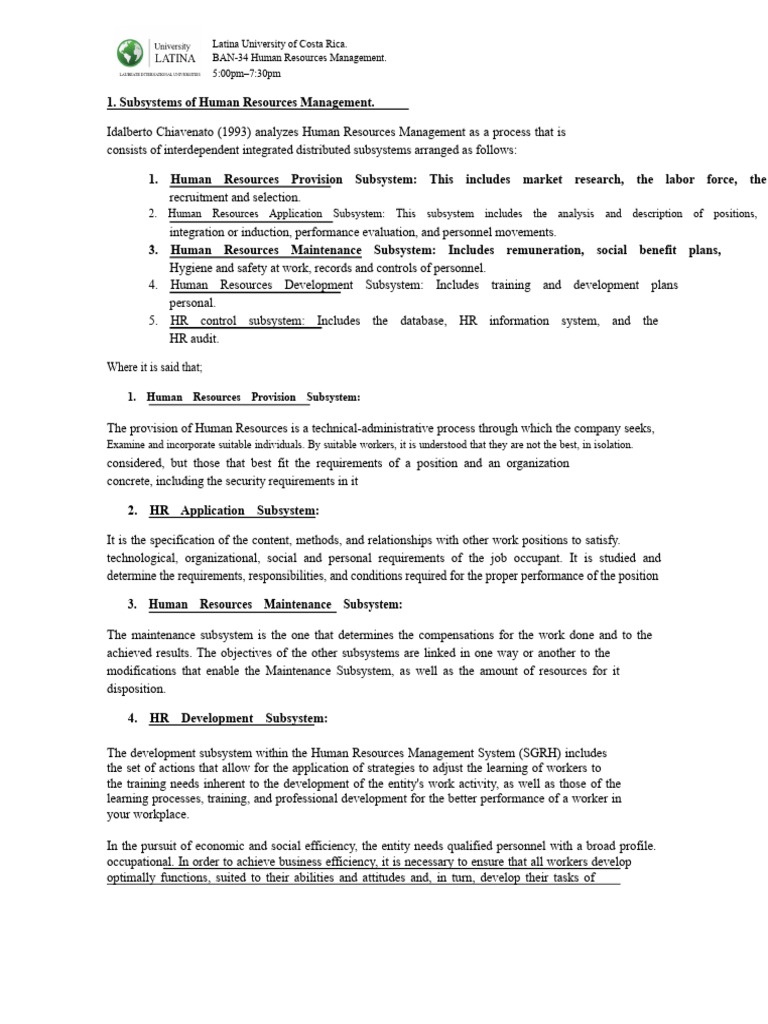 Human Resources Management Subsystems | PDF | Human Resources | Human ...