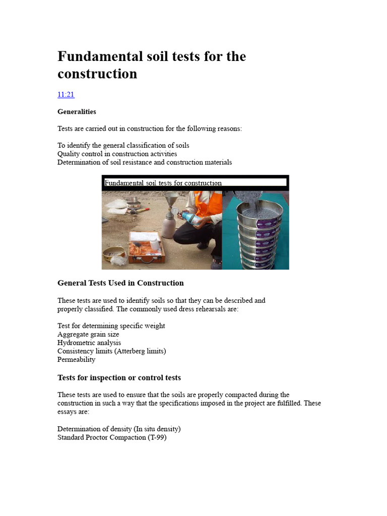 Fundamental Soil Tests For Construction | PDF