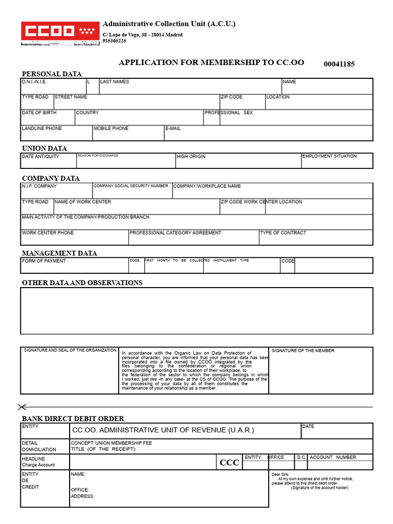CCOO-FSC Membership Form | PDF | Banks | United States Congress