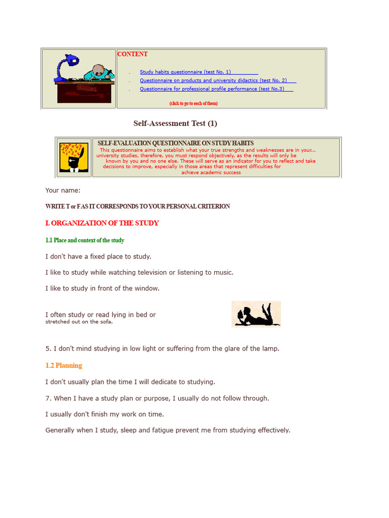 Study Habits Test | PDF | Questionnaire | Cognition