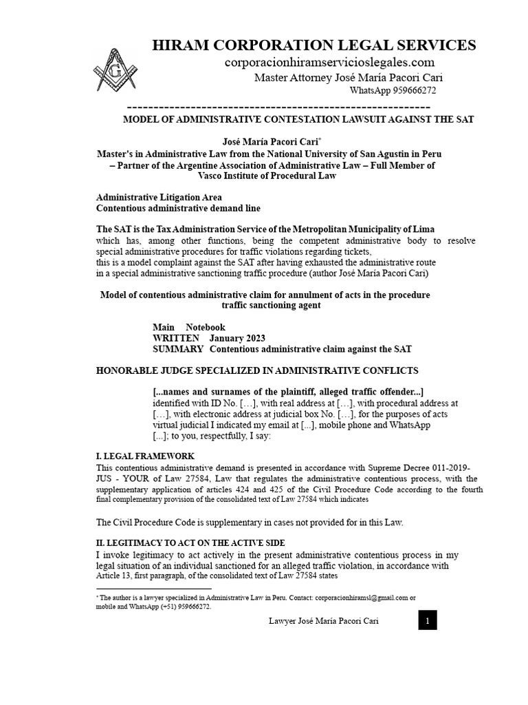 Model Contested Administrative Complaint Against The SAT - Author José ...