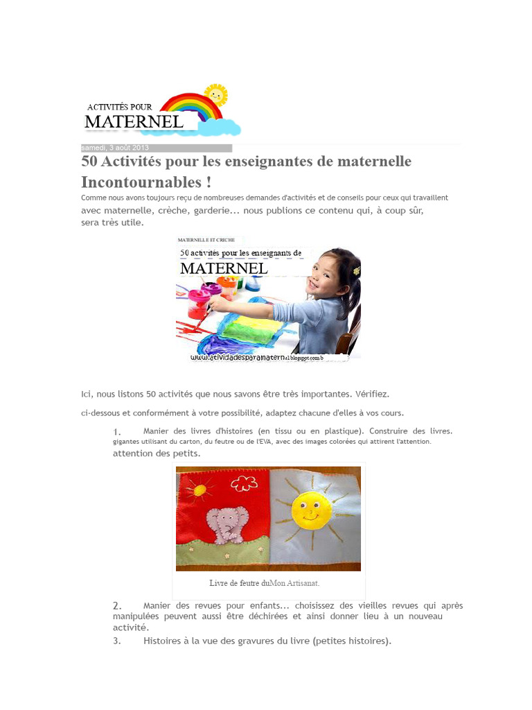50 Activités Ludiques pour Maternelle | PDF