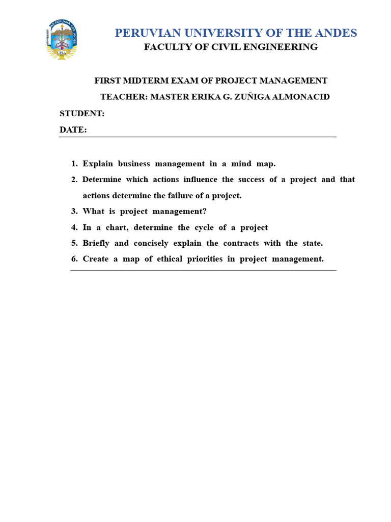 First Partial Exam of Project Management | PDF
