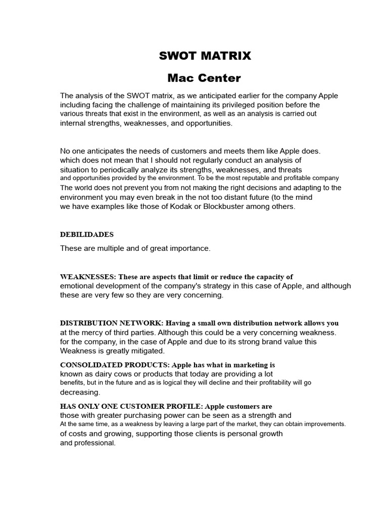 Apple SWOT Analysis Overview | PDF | Swot Analysis | Apple Inc.