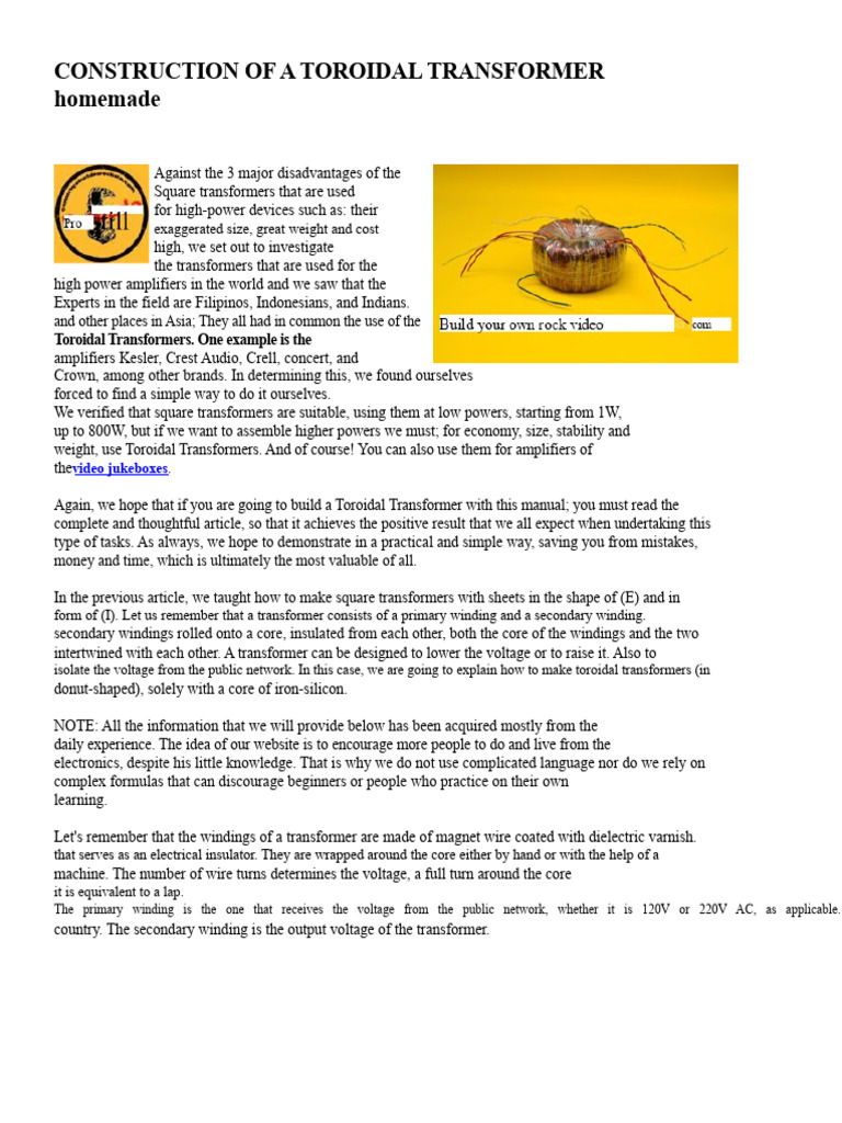 Building 220V Toroidal Transformers | PDF | Transformer | Inductor