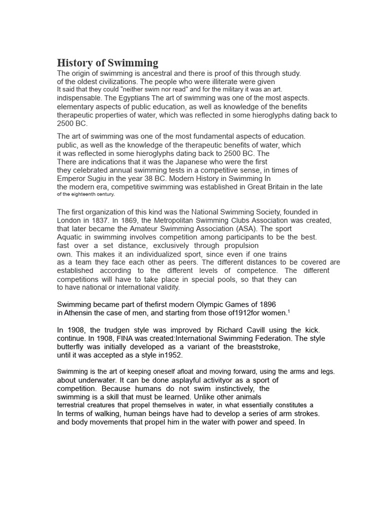 History of Swimming | PDF | Swimming (Sport) | Swimming
