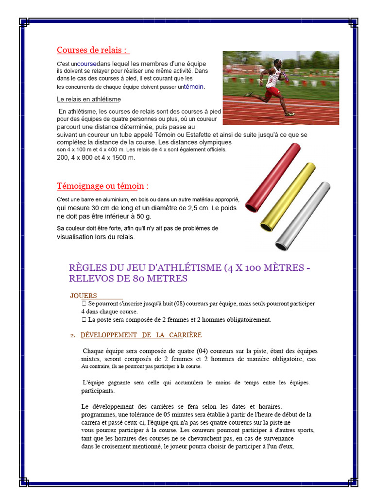 Règles des courses de relais en athlétisme | PDF | Athlétisme | Sports ...