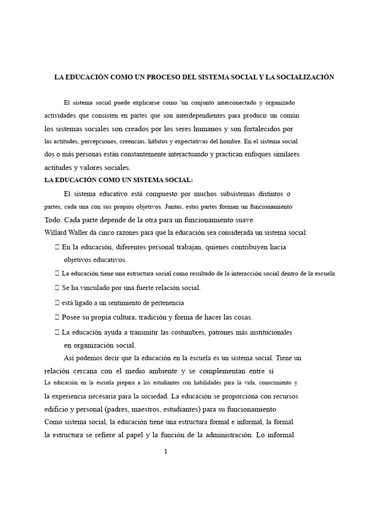 La Educación Como Un Proceso Social | PDF | Socialización | Escuelas