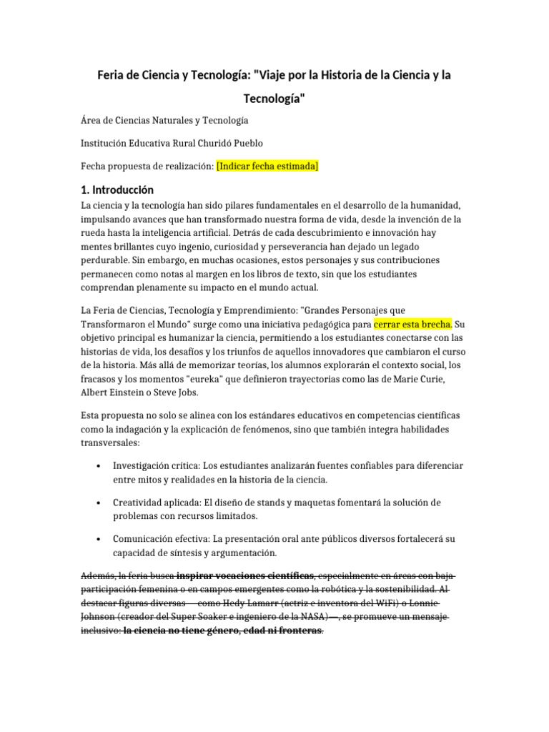 Propuesta Feria Ciencias Tecnologia | PDF | Science | Aprendizaje