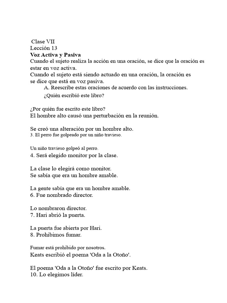 Voz Activa y Voz Pasiva | PDF | Asunto (gramática) | Verbo