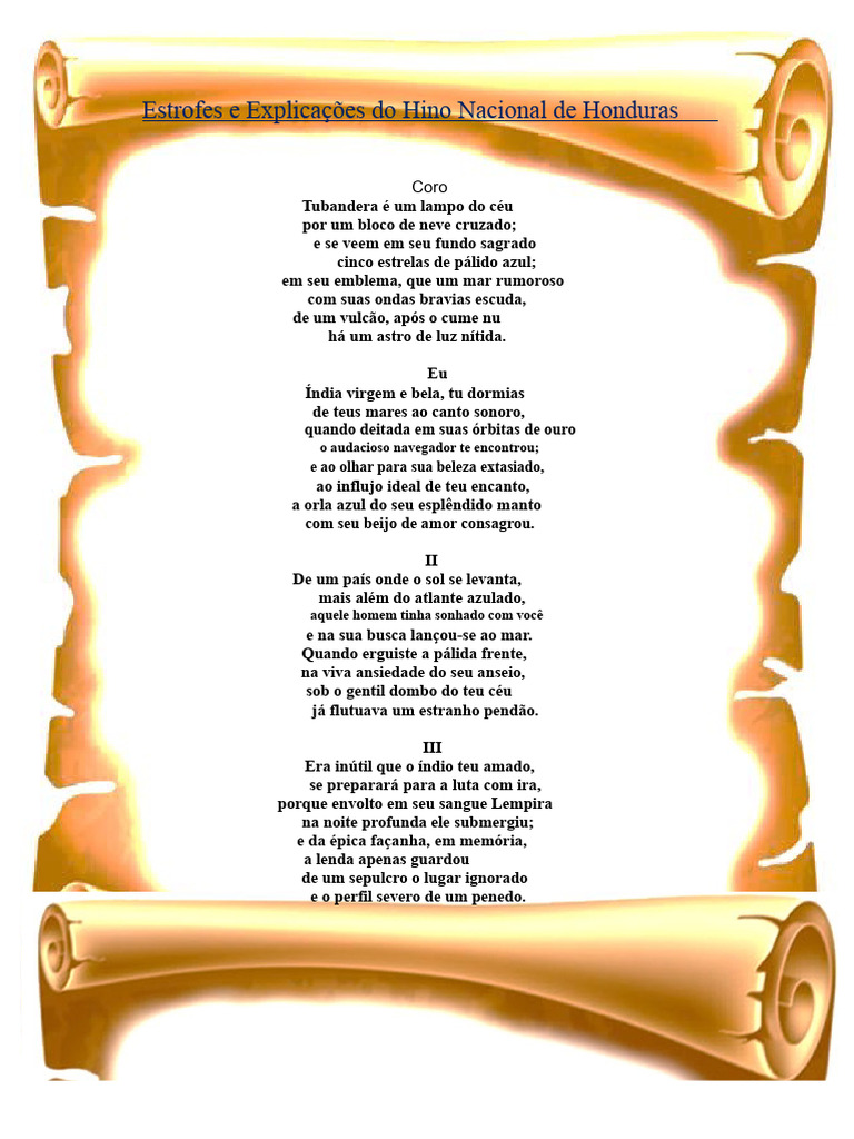 Estrofes do Hino Nacional de Honduras | PDF | Cristóvão Colombo | França