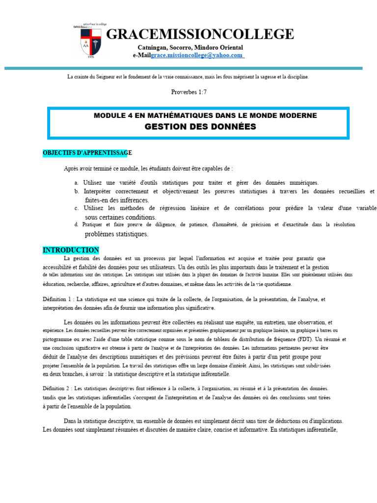 Gestion des données et statistiques modernes | PDF | Statistiques | Moyenne