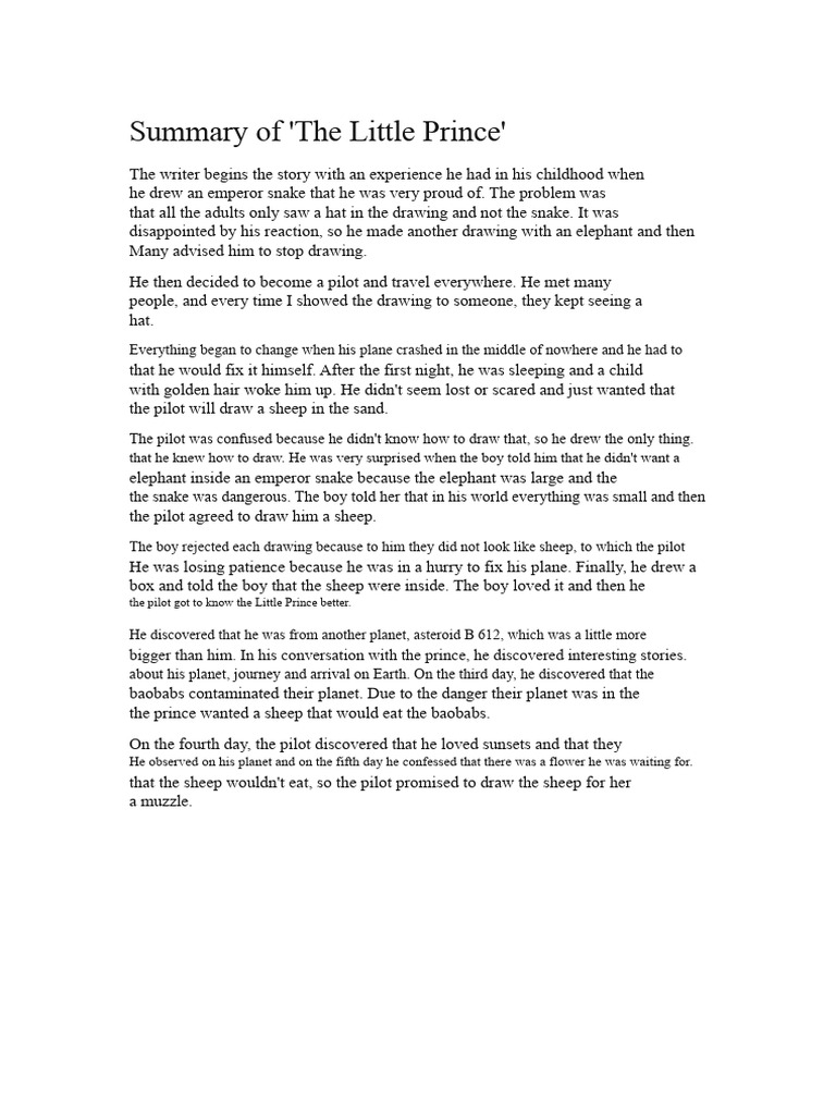 Summary of The Book The Little Prince | PDF | The Little Prince