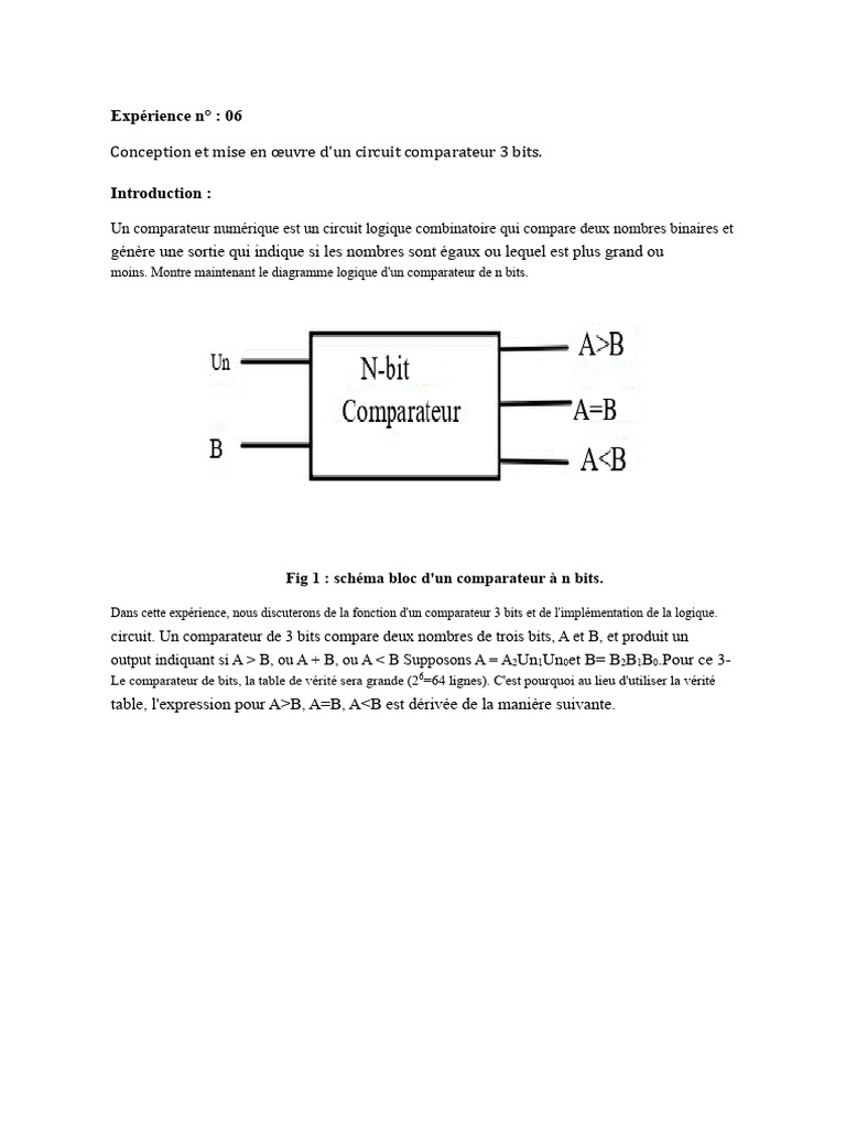 Comparateur numérique 3 bits : conception et mise en œuvre | PDF ...