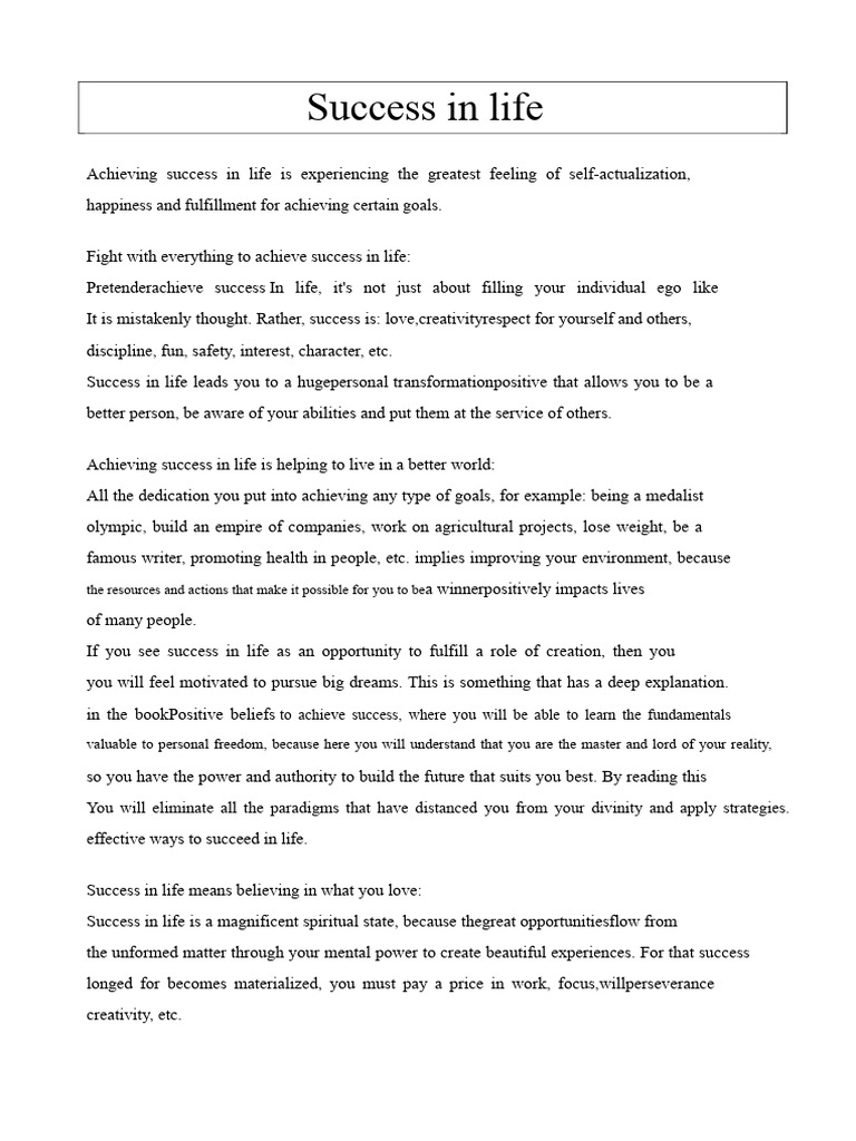 Success in Life | PDF | Goal | Self Esteem