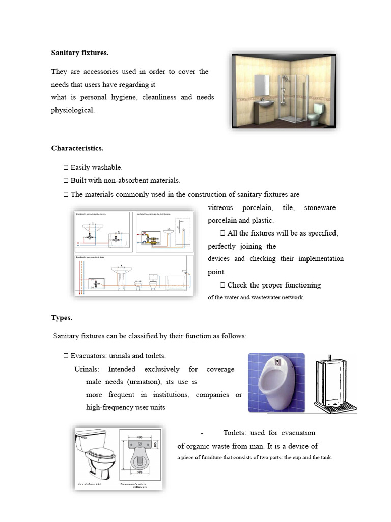 Types and Features of Sanitary Fixtures | PDF | Sink | Shower