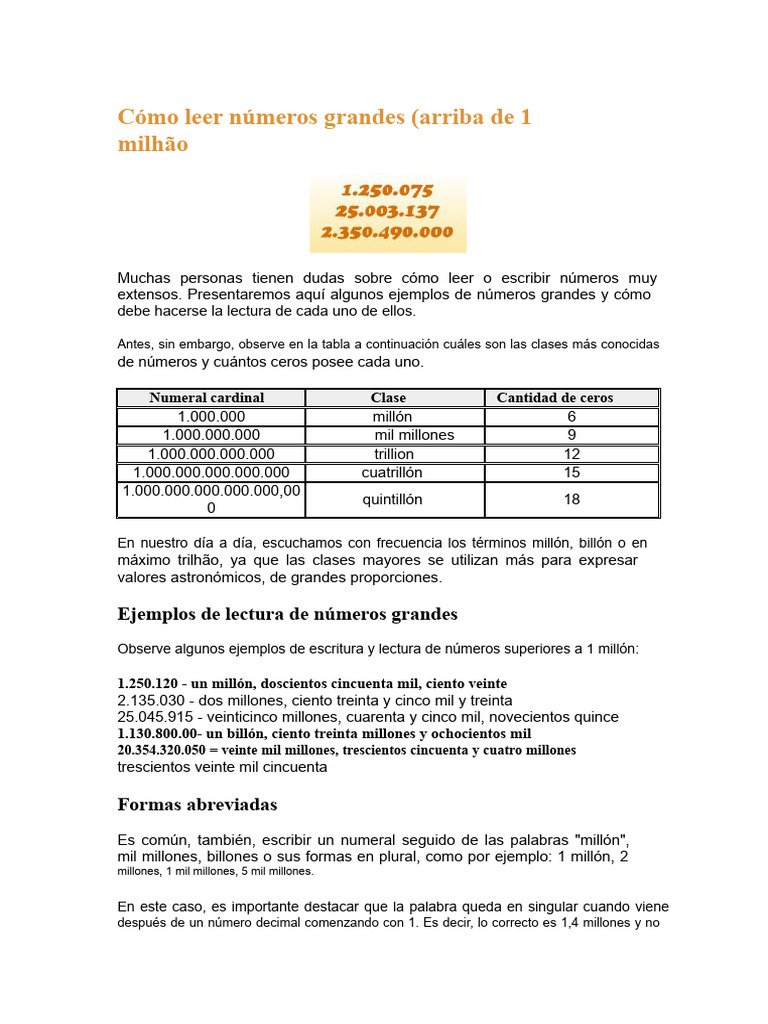 Cómo leer números grandes fácilmente | PDF