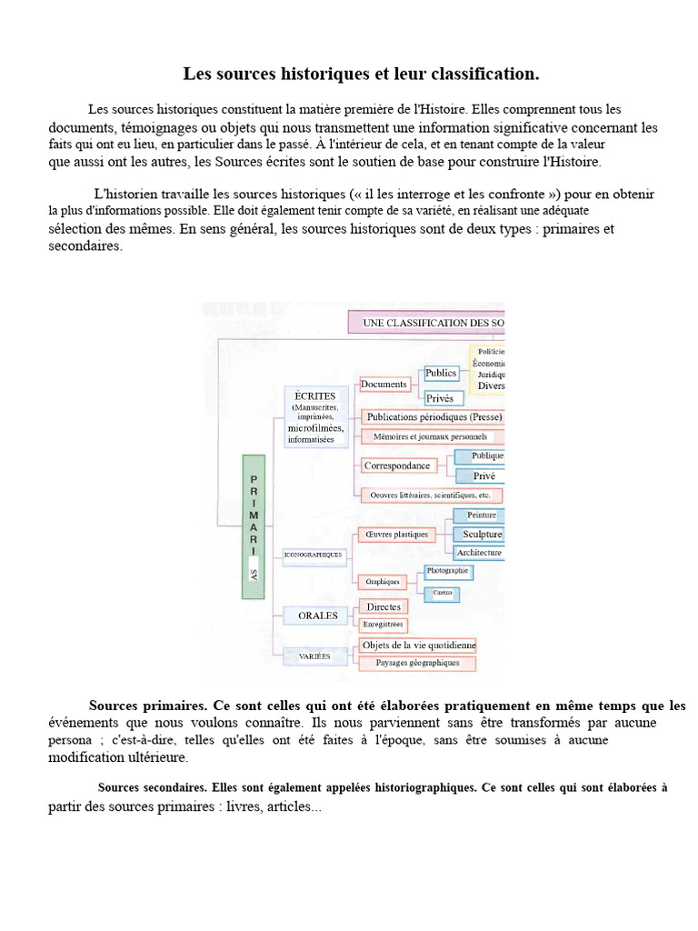 Classification des sources historiques | PDF | Enseignement des Arts ...