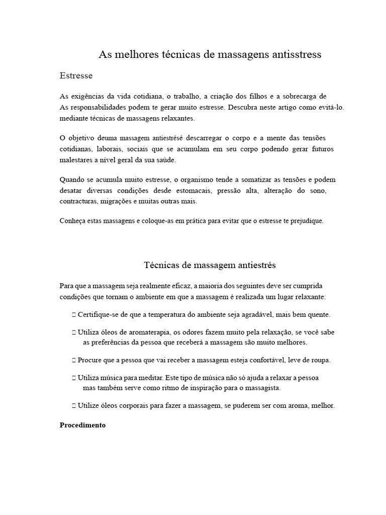 Técnicas de Massagem Antiestresse | PDF | Massagem | Óleo essencial