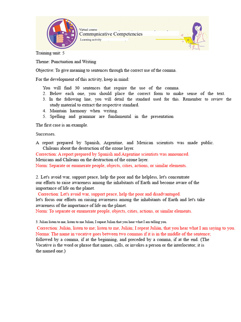 Activity 4 - Correct Use of The Comma | PDF | Comma | Subject (Grammar)